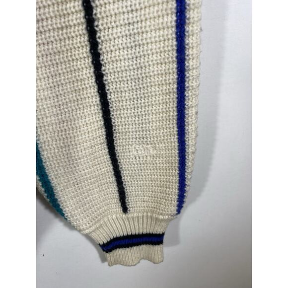 Vintage OP Cardigan Sweater Mens Large Rainbow Stripe White Chunky Knit Grandpa - Picture 8 of 13